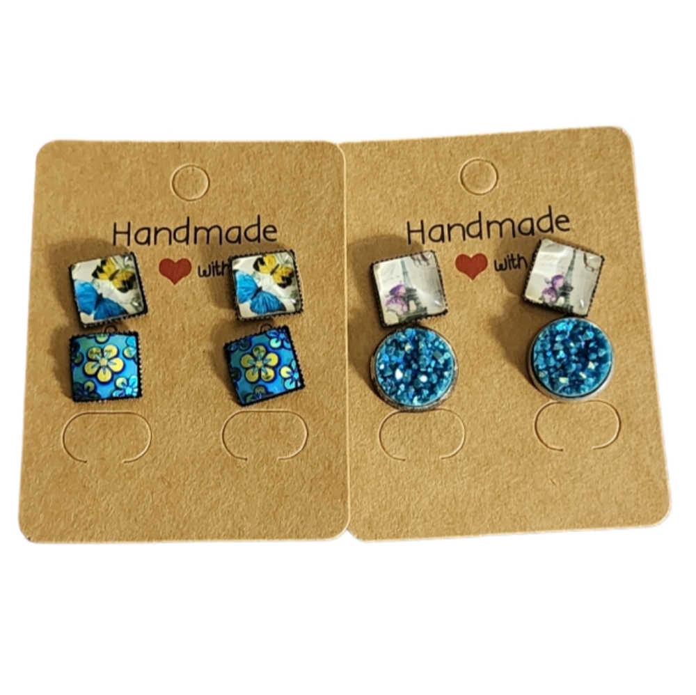 Butterfly/Eiffel/Blue Mix Bulk/Pack Stud Earrings (4 Pairs)